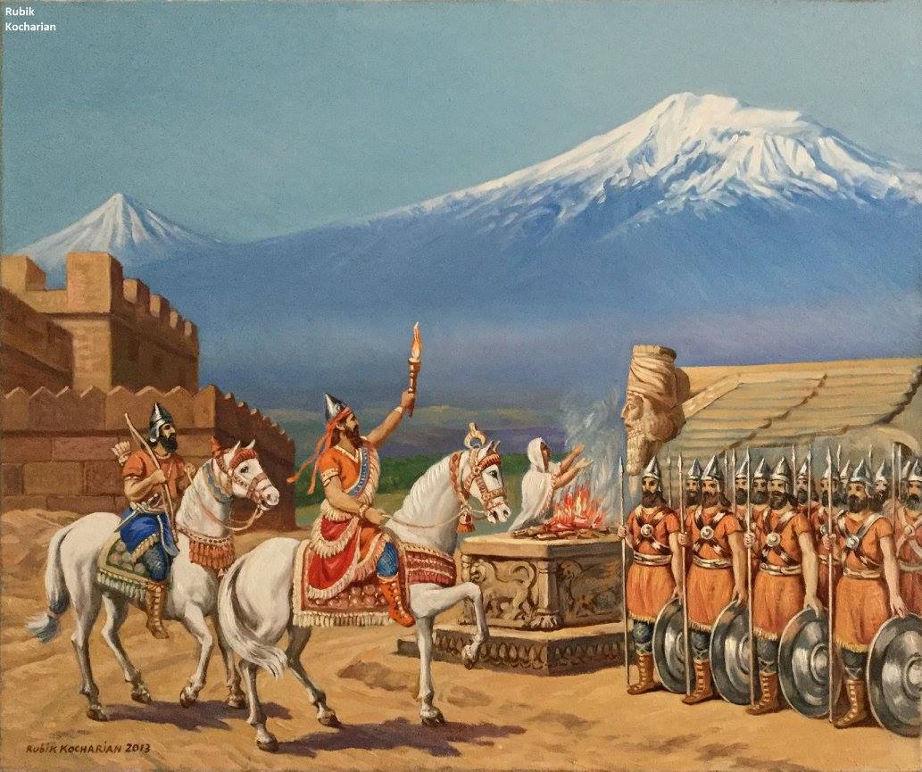 King Sarduri I "Fortress Erebuny in Ararat Kingdom", 24"x20", oil on linen (2013) by Rubik Kocharian