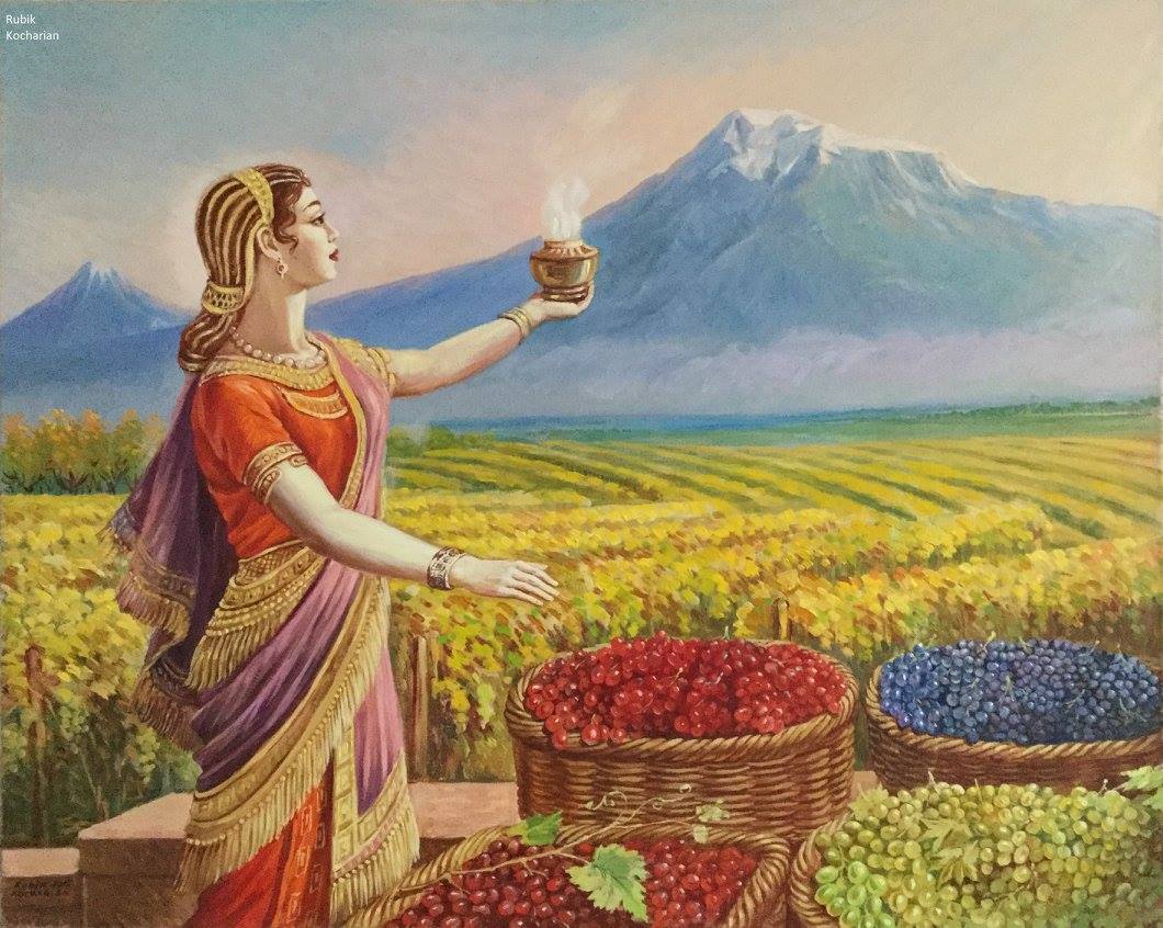 "Queen Tariria Blessing Grapes", 30"x24", oil on linen (2015) by by Rubik Kocharian